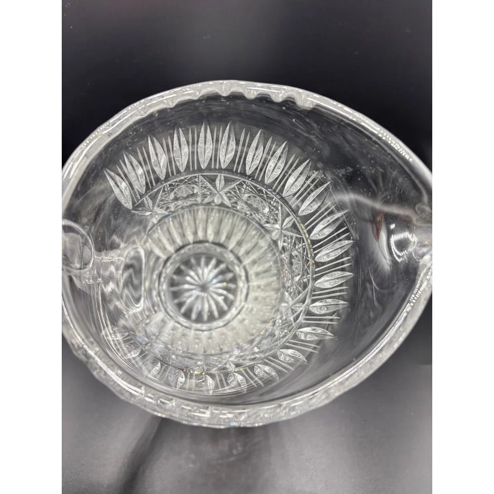 Vintage Cut Glass Water Pitcher Clear‎ Crystal Starburst Pattern 10 Inch Tall
